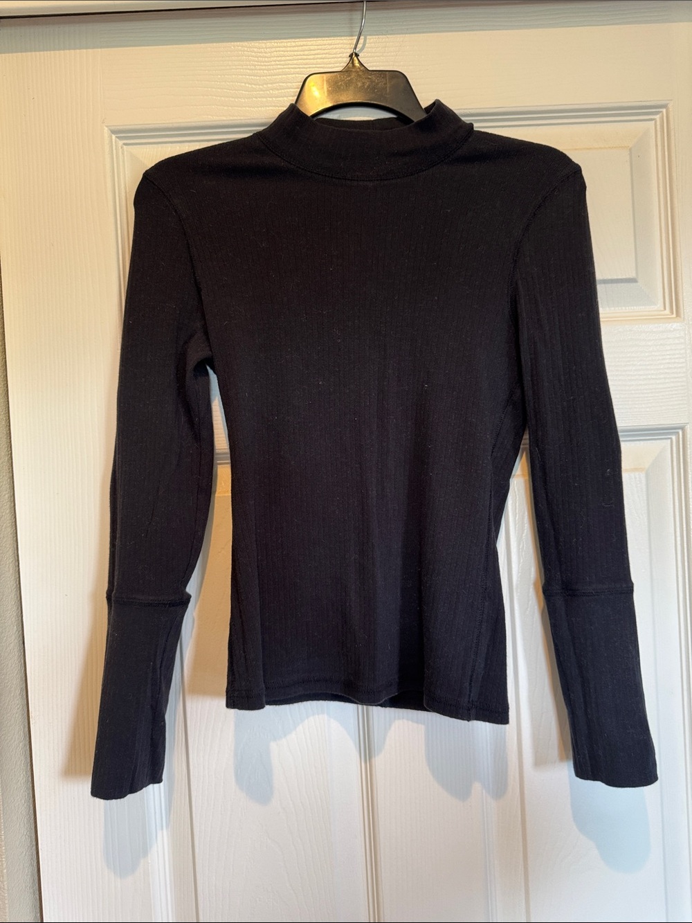 Slim Black Long-Sleeve Mock Neck Top